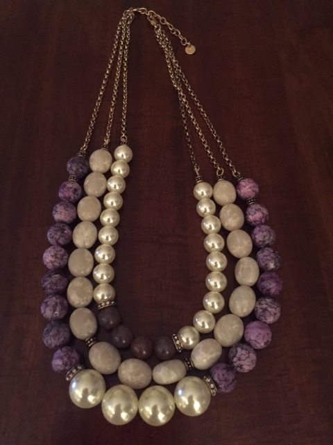 Talbots Purple & Faux Pearl 3 Strand Statement Necklace