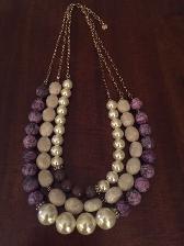 Talbots Purple & Faux Pearl 3 Strand Statement Necklace