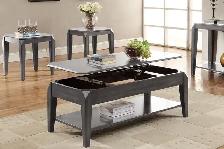 Lift Top Coffee Table with Storage Grey Solid Wood and Veneers . - Photo 1
