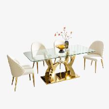 New Metallic Dining Table Set With Leather Upholstered Chair - Photo 4