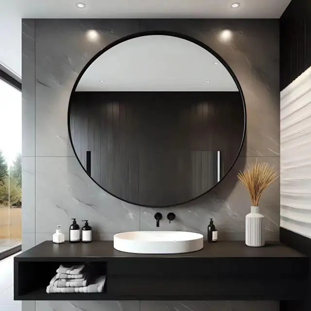 USHOWER 30" Round Wall Mirror – Black Frame