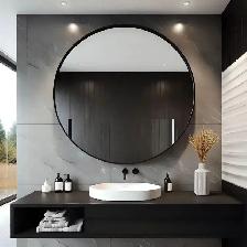 USHOWER 30" Round Wall Mirror – Black Frame