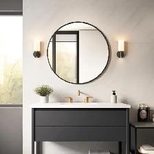 USHOWER 30" Round Wall Mirror – Black Frame - Photo 2