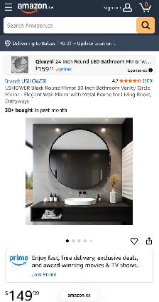 USHOWER 30" Round Wall Mirror – Black Frame - Photo 9