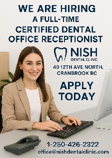 Full Time Certified Dental Receptionist Position Available
