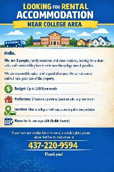 Looking for 2-Bedroom Rental Near College – Budget $2000