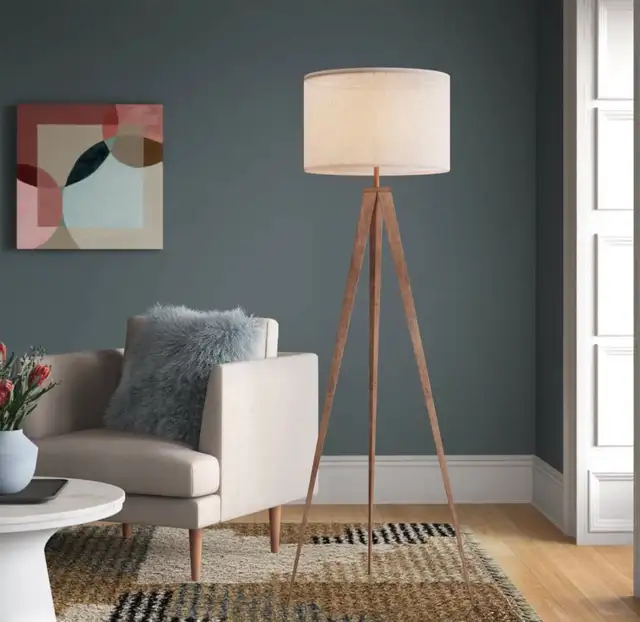 Modern 61" Tripod Floor Lamp – Metal Base with Drum Shade