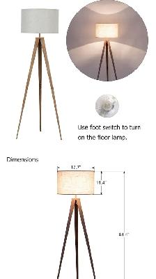 Modern 61" Tripod Floor Lamp – Metal Base with Drum Shade - Photo 6