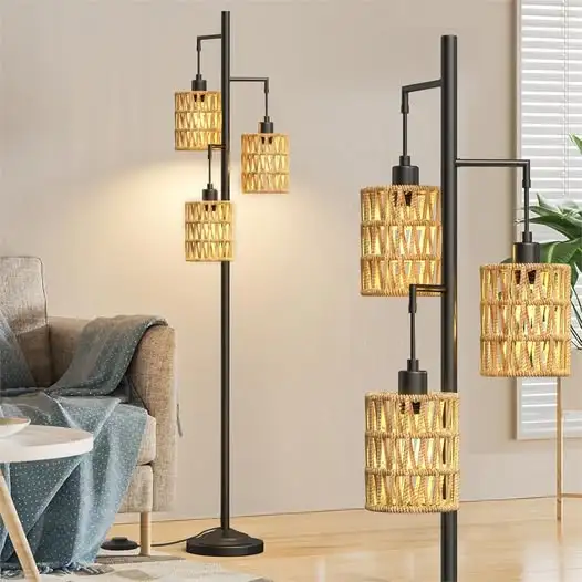 Lampadaires en rotin a 3 lumieres