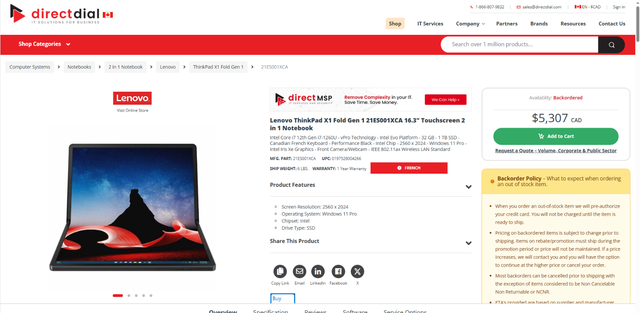 Lenovo ThinkPad X1 Fold  16.3' Touchscreen 2 in 1 Laptop 50% OFF