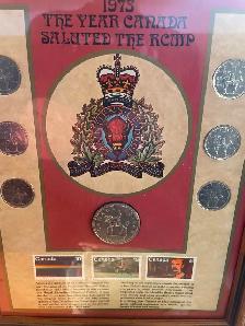 1973 RCMP framed coin and stamp collectable