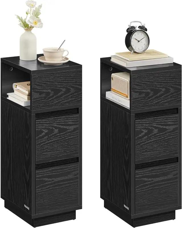 VASAGLE Slim Nightstand Set (2-Piece) – Ebony Black