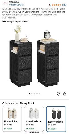 VASAGLE Slim Nightstand Set (2-Piece) – Ebony Black - Photo 8