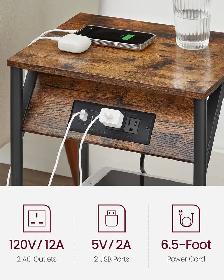VASAGLE Side Tables with Charging Station – Rustic Brown   Black - Photo 4