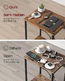 VASAGLE Side Tables with Charging Station – Rustic Brown   Black - Photo 5