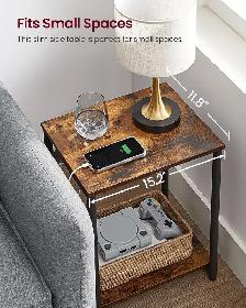 VASAGLE Side Tables with Charging Station – Rustic Brown   Black - Photo 8