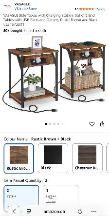 VASAGLE Side Tables with Charging Station – Rustic Brown   Black - Photo 9