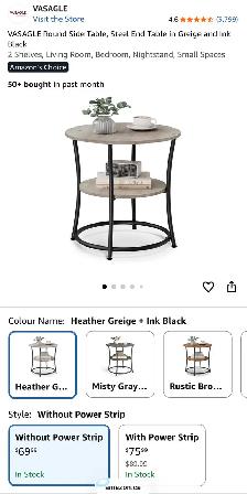 VASAGLE Round Side Table – Heather Greige   Ink Black - Photo 7