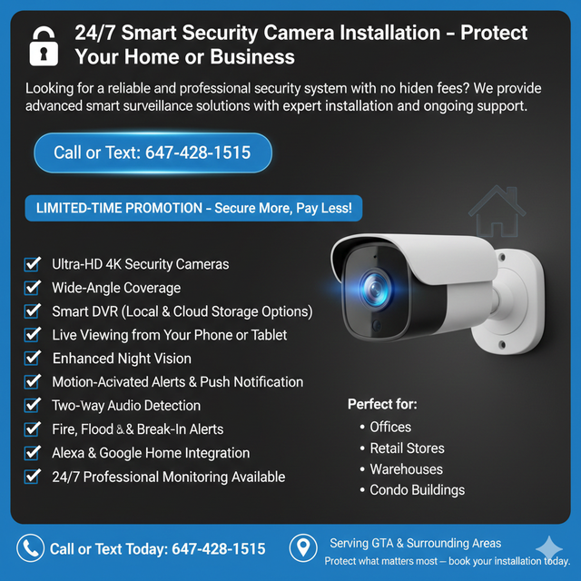 BUSINESS SECURITY CAMERAS – Call 647-428-1515