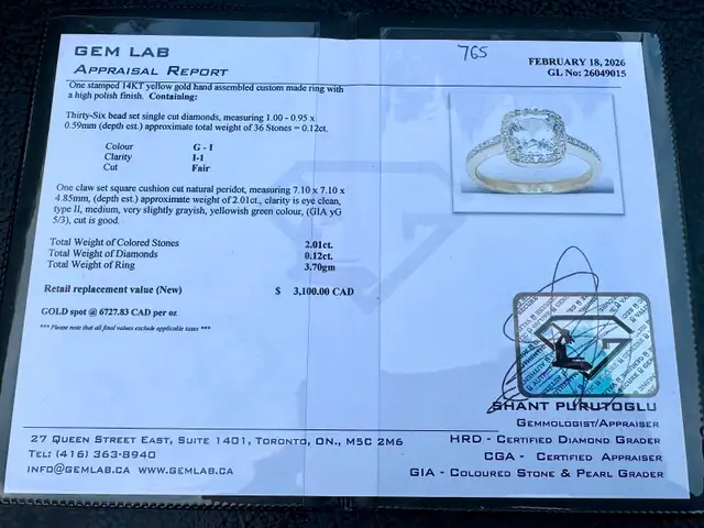 #765 - 14k Yellow Gold, Peridot & Diamond Ring, Size 6 1/2 - Photo 9