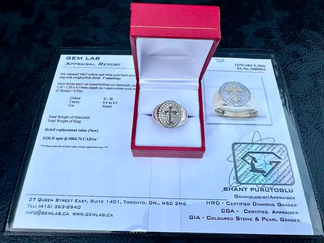 #760 - 10k Yellow & White Gold Diamond Cross Ring, Size 10 - Photo 4