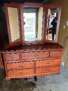 Free delivery used Wooden Dresser with Tri-Fold Mirror - Photo 2