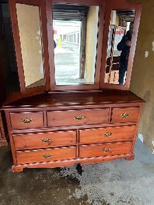 Free delivery used Wooden Dresser with Tri-Fold Mirror - Photo 5
