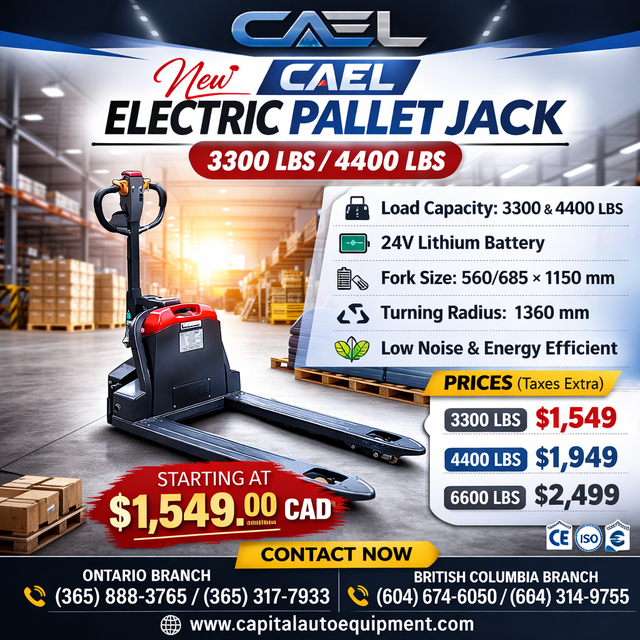 New CAEL Electric Pallet Jack  1.5T/2T/3T Certified & Warranty