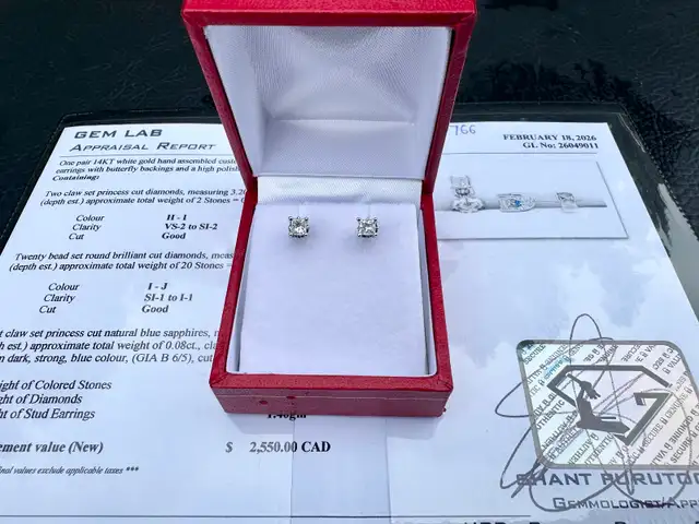 #766 - 14k White Gold, Diamond & Sapphire Vera Wang Studs - Photo 5