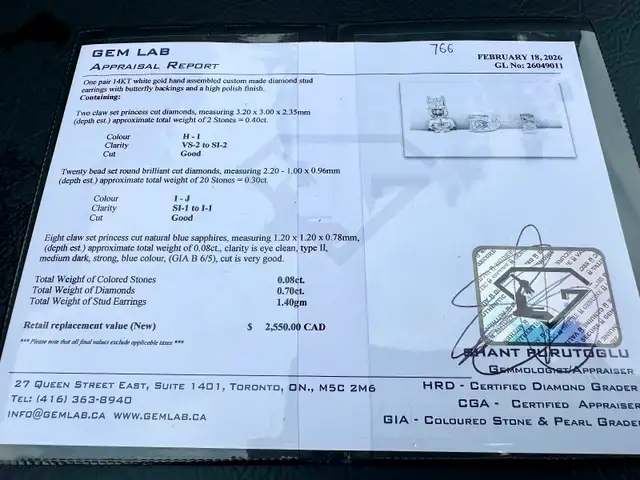 #766 - 14k White Gold, Diamond & Sapphire Vera Wang Studs - Photo 7