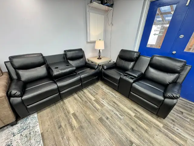 Sleek Black 3-Piece Recliner Chair Sofa And Loveseat Clearance - Photo 2