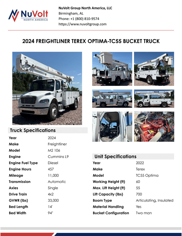 2024 Freightliner M2-106 Terex Optima-TC55 Bucket Truck