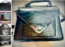 NWT French Connection Black Satchel with Croc Texture