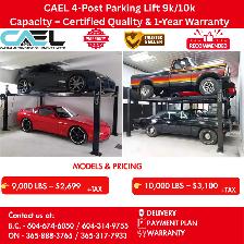 New CAEL 4-Post Parking Storage Lift 9k/10k Capacity – Certified