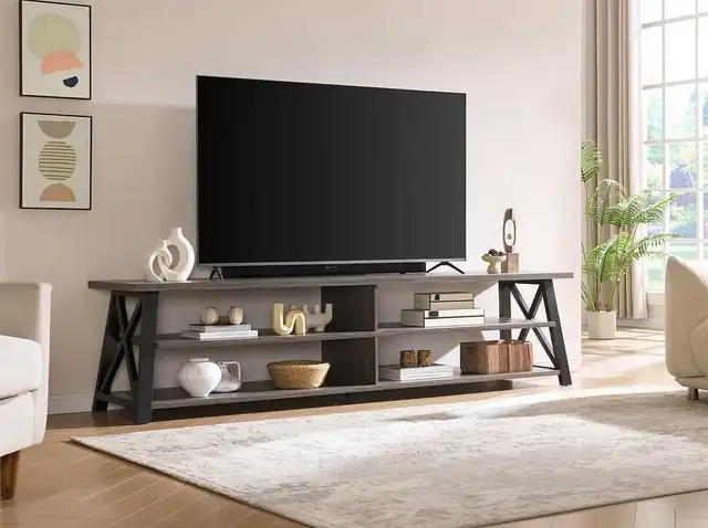 Large Black & Grey TV Stand- Fits up to 100' TV's