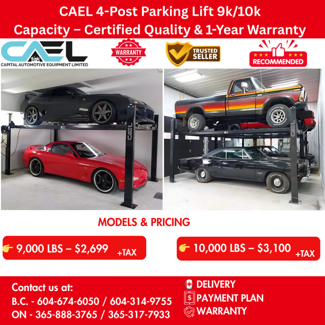 New CAEL 4-Post Parking Storage Lift 9k/10k Capacity – Certified - Photo 10