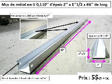 morceau métal en U 0.100'' d'épais x 2'' x 1''1/2 x 66'' long