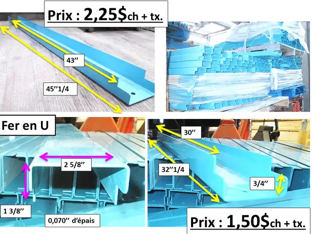 morceau métal en U 0.100'' d'épais x 2'' x 1''1/2 x 66'' long - Photo 2