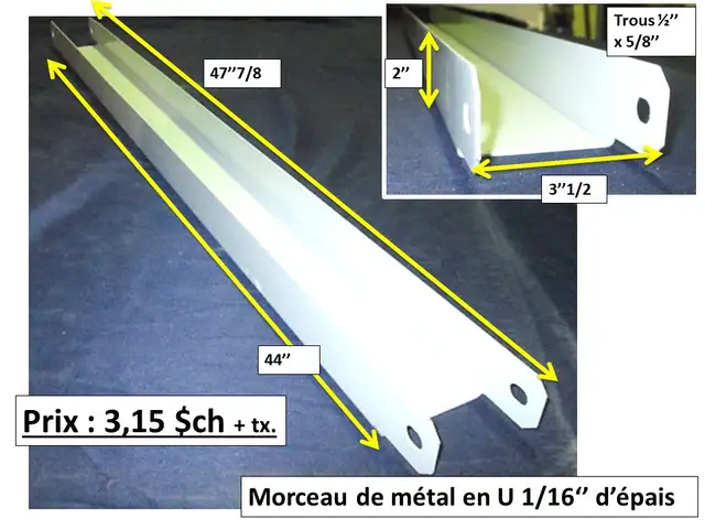 morceau métal en U 0.100'' d'épais x 2'' x 1''1/2 x 66'' long - Photo 3