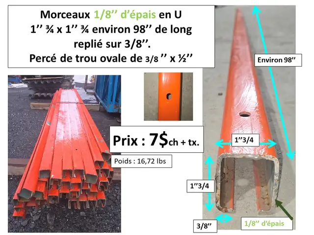 morceau métal en U 0.100'' d'épais x 2'' x 1''1/2 x 66'' long - Photo 4