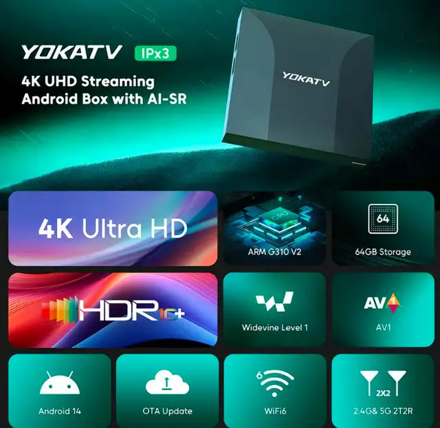 YOKATV IPx3-4GB DDR4/64GB- 4K UHD Streaming Android TV Box - Photo 4