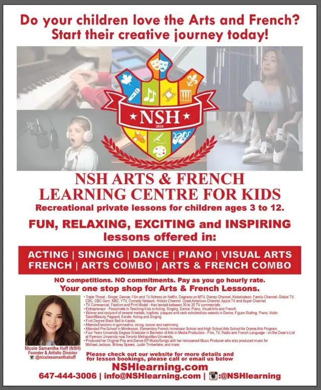 Arts (Piano/Dance/Visual), English & French Lessons - Kids