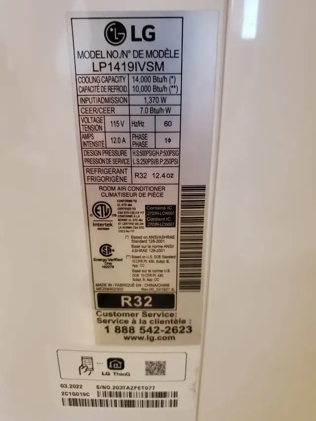 L G Portable Air Conditioner,10,000 BTU,Smart Wi-fi,with Remote - Photo 5