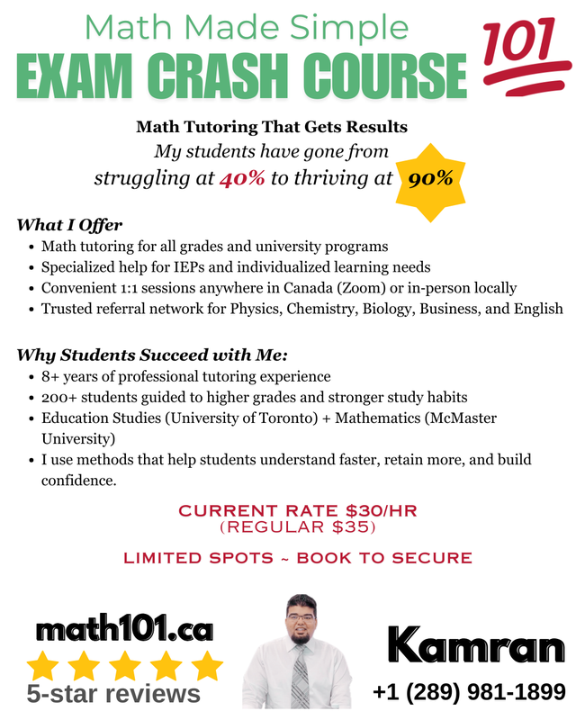 MATH TUTOR - ONTARIO CURRICULUM - $30/hr