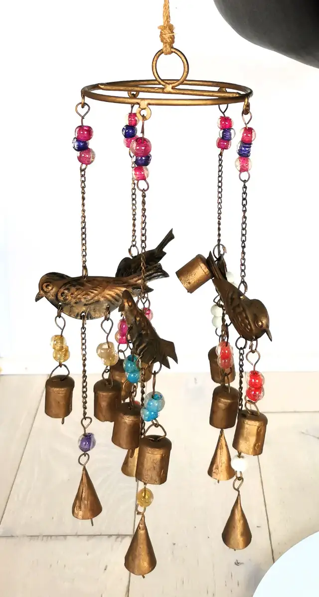 Colorful Glass Balls Copper Birds Wind Chime