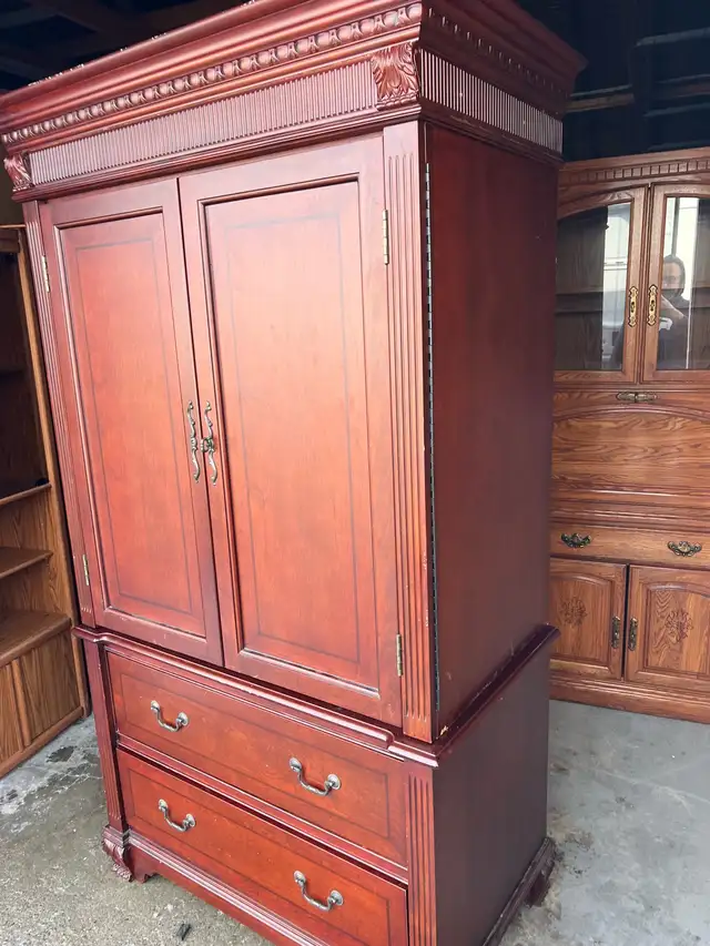 Free delivery used Large Wooden Armoire Wardrobe with Drawers - Photo 2