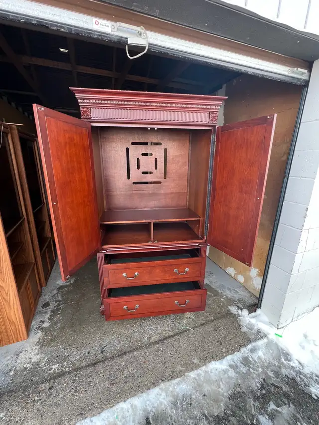 Free delivery used Large Wooden Armoire Wardrobe with Drawers - Photo 3