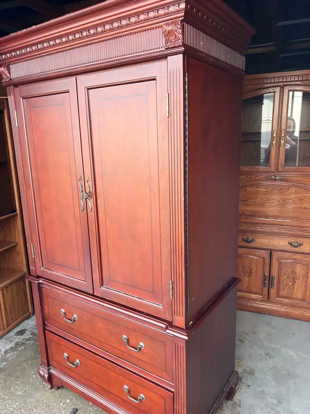 Free delivery used Large Wooden Armoire Wardrobe with Drawers - Photo 7