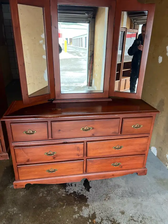 Free delivery used Wooden Dresser with Tri-Fold Mirror - Photo 2