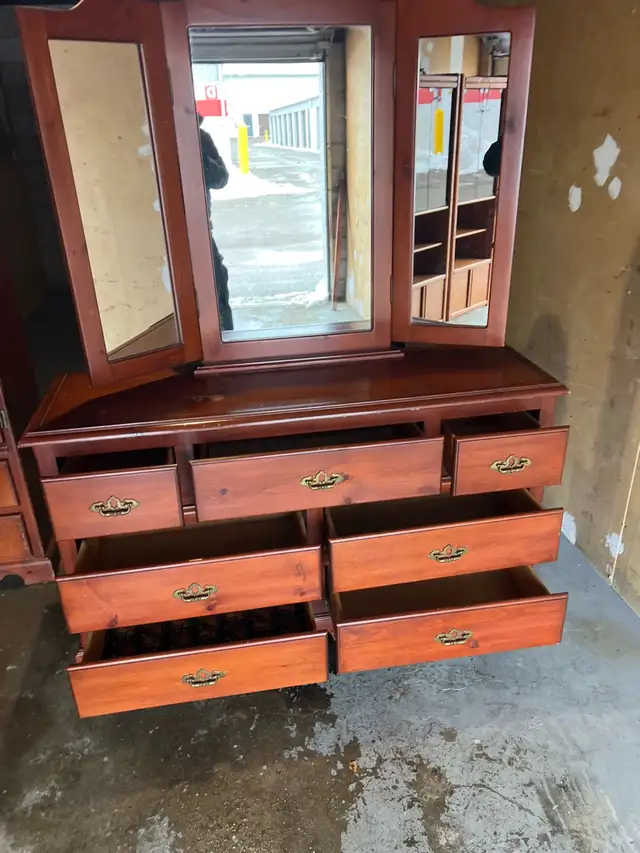 Free delivery used Wooden Dresser with Tri-Fold Mirror - Photo 3